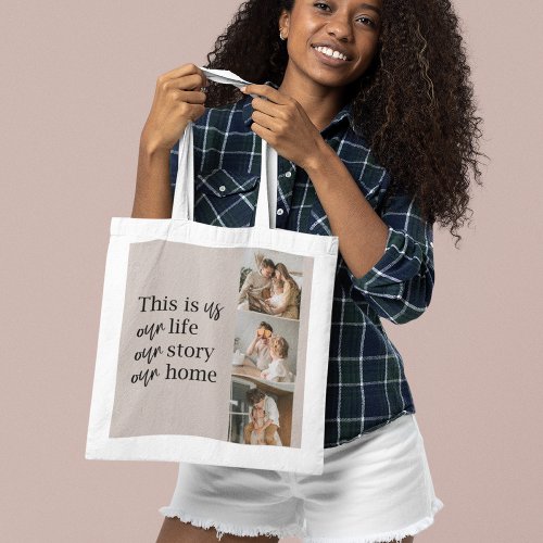 Modern Couple Family Photo  Family Quote Lovely Tote Bag