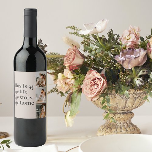 Modern Couple Family Photo  Family Quote Lovely Wine Label