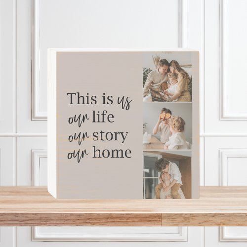 Modern Couple Family Photo  Family Quote Lovely Wooden Box Sign