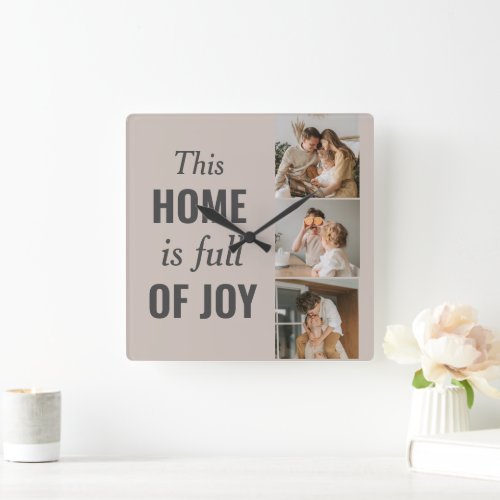 Modern Couple Family Photo  Family Quote Square Wall Clock