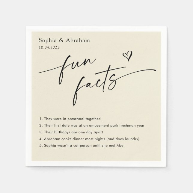 Modern Couple Fun Facts Wedding Napkins (Front)