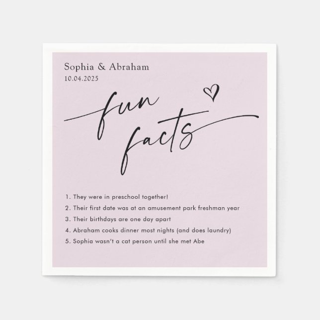 Modern Couple Fun Facts Wedding Napkins (Front)