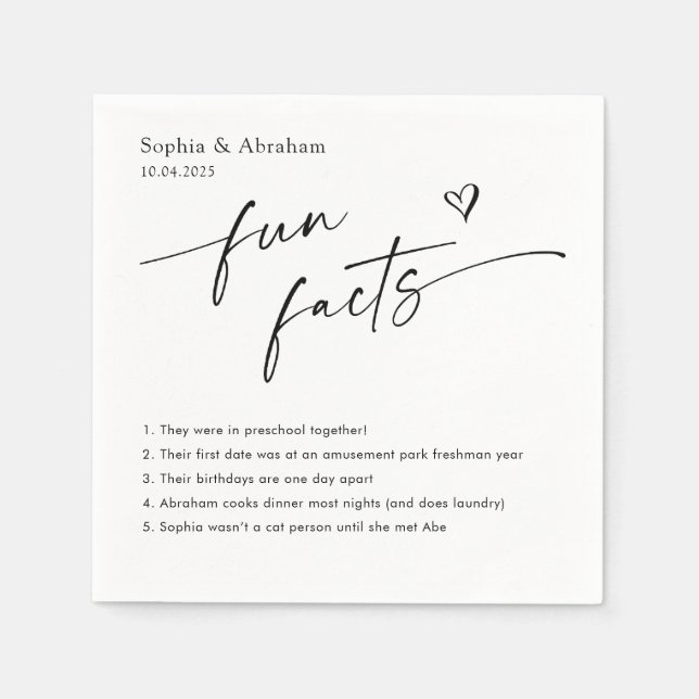 Modern Couple Fun Facts Wedding Napkins (Front)