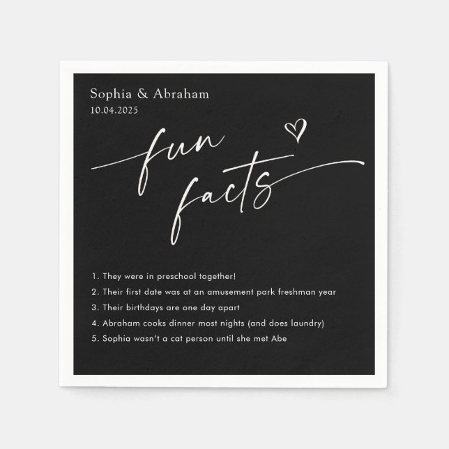 Modern Couple Fun Facts Wedding Napkins (Front)