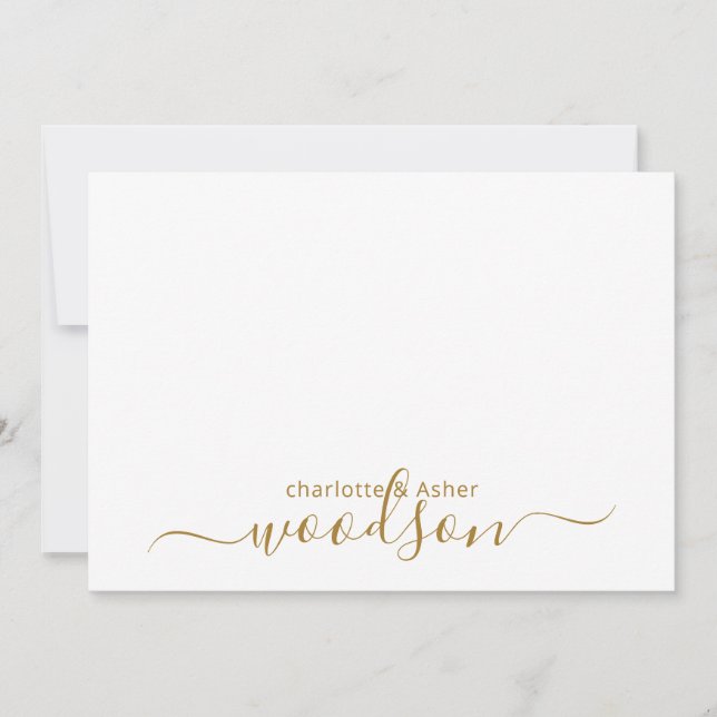 Modern Couple Gold Name Monogram Note Card (Front)