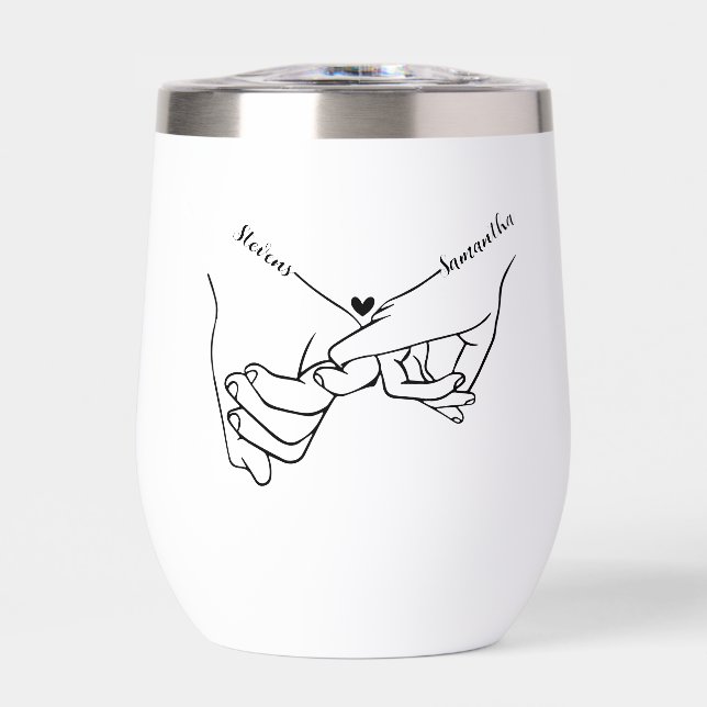 Modern Couple Holding hands Custom name wedding  Thermal Wine Tumbler (Front)