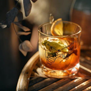 Modern Couple Holding hands Custom name wedding Whiskey Glass