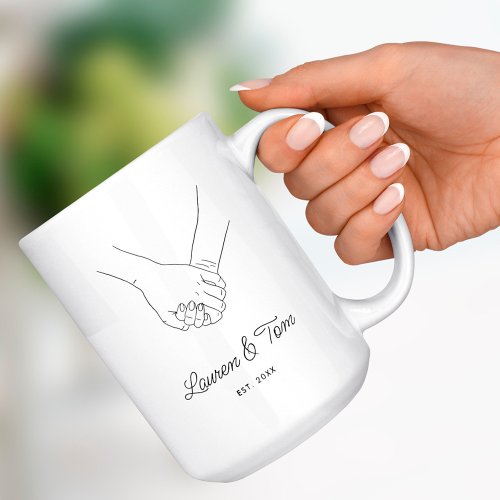 Modern Couple Holding Hands Valentines Day Name  Coffee Mug