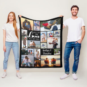 Modern Couple Love Quote 19 Photo Collage Fleece Blanket