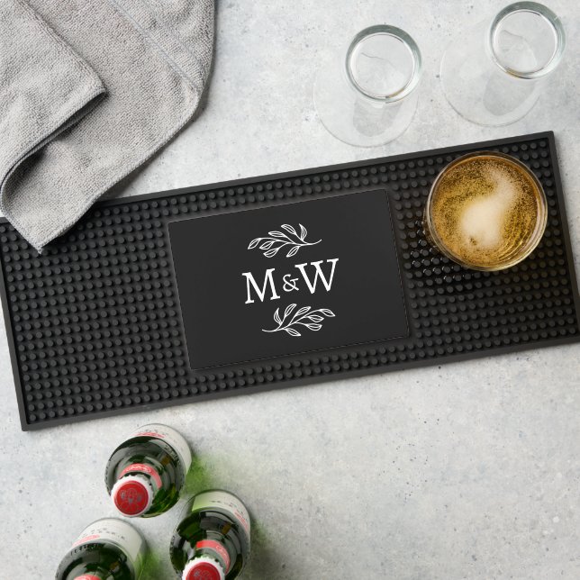 Modern Couple Monogram Initials Elegant Botanical Bar Mat (Insitu (Bar 1))