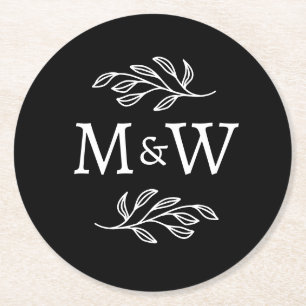 Modern Couple Monogram Initials Elegant Botanical Round Paper Coaster