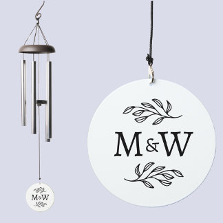 Modern Couple Monogram Initials Elegant Botanical Wind Chime