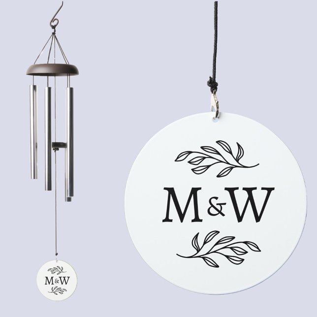 Modern Couple Monogram Initials Elegant Botanical Wind Chime (Modern couple monogram initials botanical line art wind chime)
