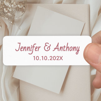 Modern Couple Names & Date Wedding - Rose Gold Label