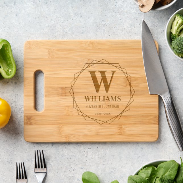 Modern Couple Names Family Name Monogram Engraved Cutting Board (Kitchen Counter)