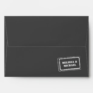 Modern Couple Names Stamp Gray Wedding Envelope