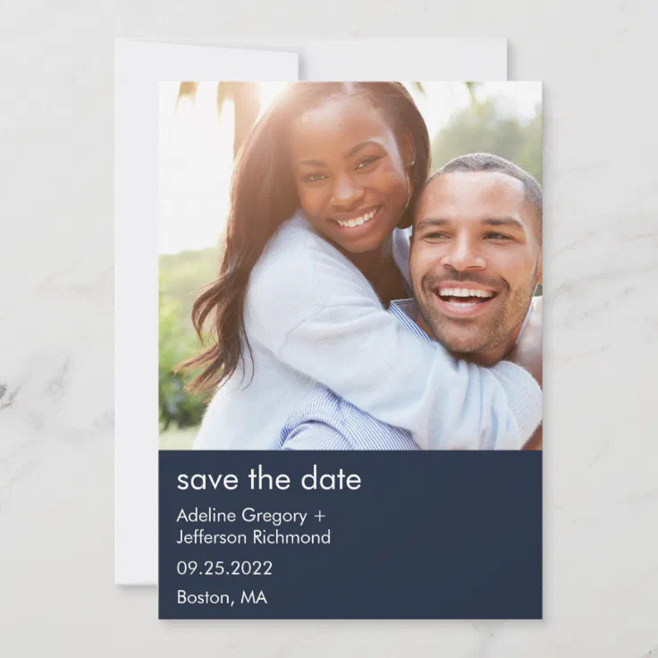 Modern Couple Photo Blue Wedding Save The Date | Zazzle