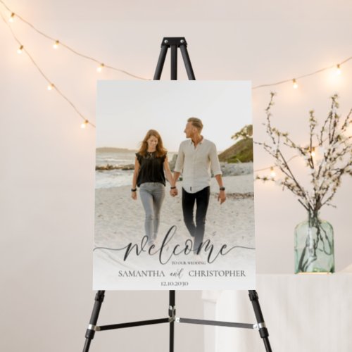 Modern Couple Photo Calligraphy Wedding Sign 