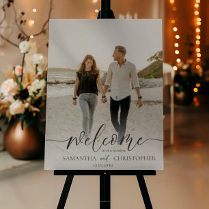 Modern Couple Photo Calligraphy Wedding Sign 