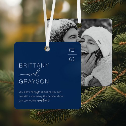 Modern Couple Photo Christmas Metal Ornament