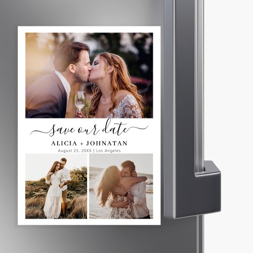 Modern couple photo collage wedding save the date magnetic invitation