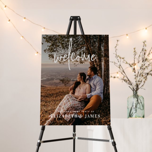 Modern Couple Photo Engagement Party Welcome Sign (In Situ (Stand))
