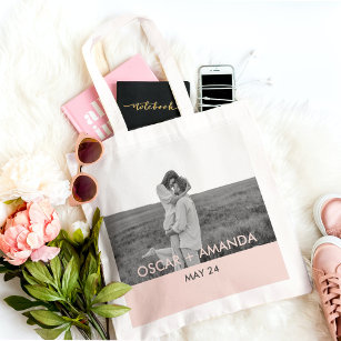 Modern Couple Photo Pink & Gray Perosnalized Name Tote Bag