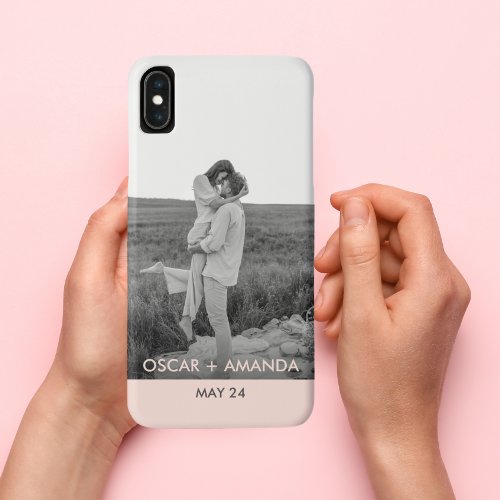 Modern Couple Photo Pink  Grey Perosnalized Name iPhone XS Max Case