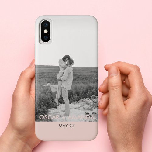 Modern Couple Photo Pink  Grey Perosnalized Name iPhone XS Case