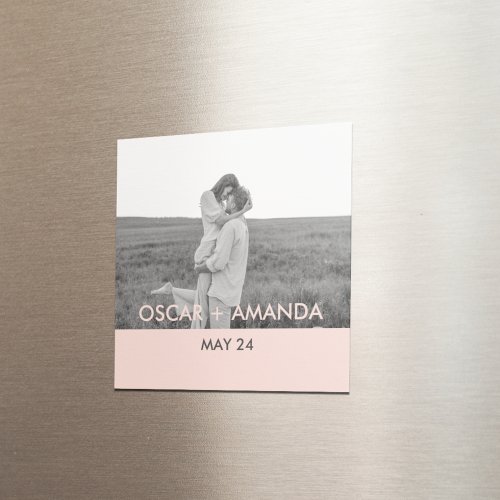 Modern Couple Photo Pink  Grey Perosnalized Name Magnet