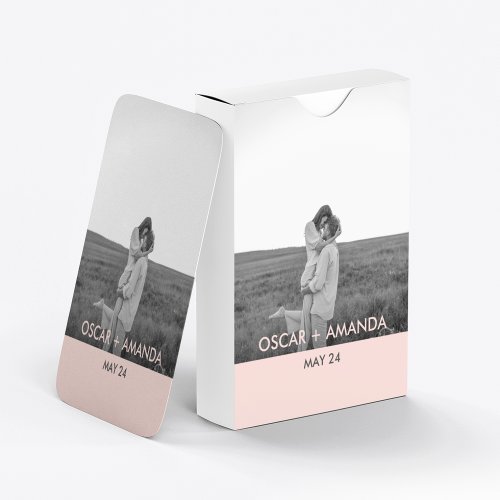 Modern Couple Photo Pink  Grey Perosnalized Name Playing Cards