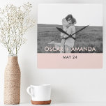 Modern Couple Photo Pink & Grey Perosnalized Name Square Wall Clock<br><div class="desc">Modern Couple Photo Pink & Grey Perosnalized Name</div>