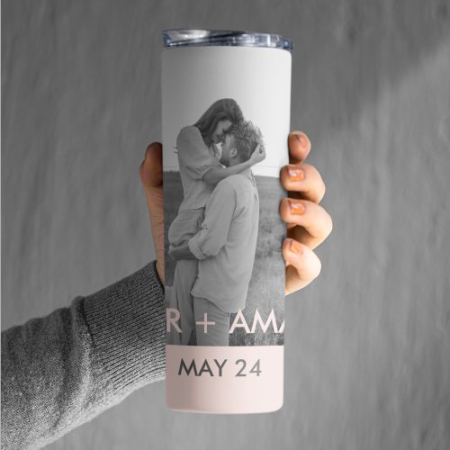 Modern Couple Photo Pink  Grey Perosnalized Name Thermal Tumbler