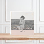 Modern Couple Photo Pink & Grey Perosnalized Name Wooden Box Sign<br><div class="desc">Modern Couple Photo Pink & Grey Perosnalized Name</div>