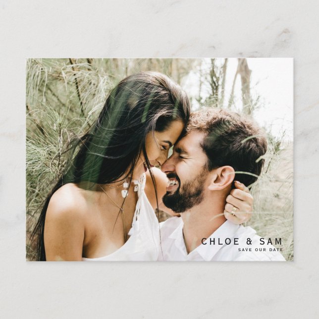 Modern Couple Photo QR Code Save the Date Invitati Postcard (Front)