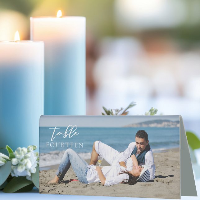 Modern Couple Photo Wedding Table Number Tent (Creator Uploaded)