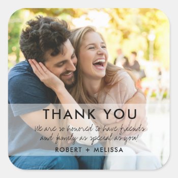 Modern Couple Photo Wedding Thank You Favor  Square Sticker by stylelily at Zazzle