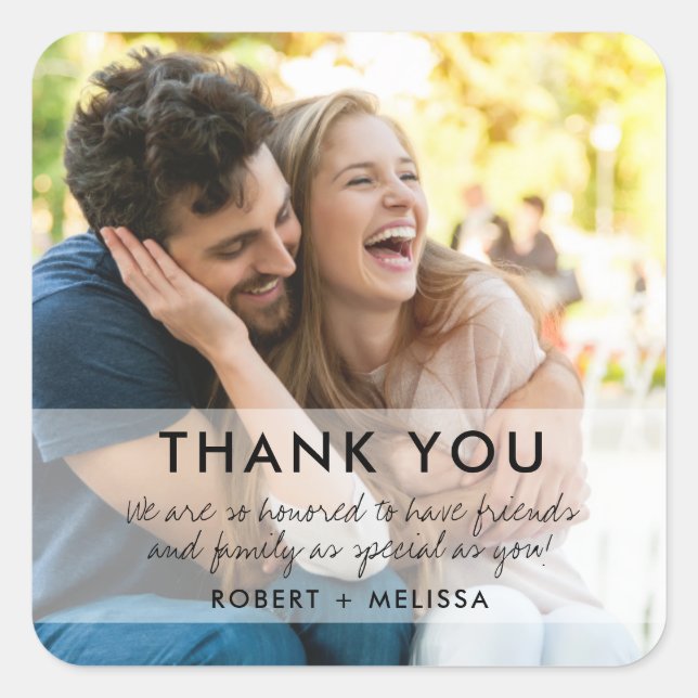 Modern Couple Photo Wedding Thank You Favor  Square Sticker (Front)