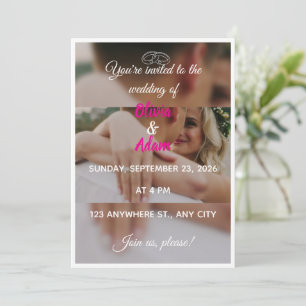 Modern Couple Photo with Wedding Rings Invitation