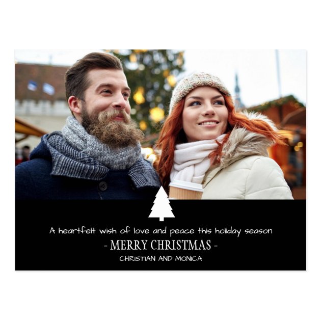 Modern Couple Pine Tree Photo Christmas Card