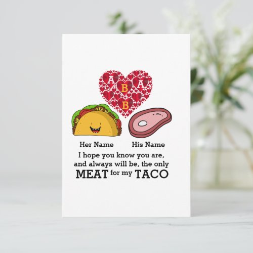 Modern Couple taco and meat lovers custom monogram Card