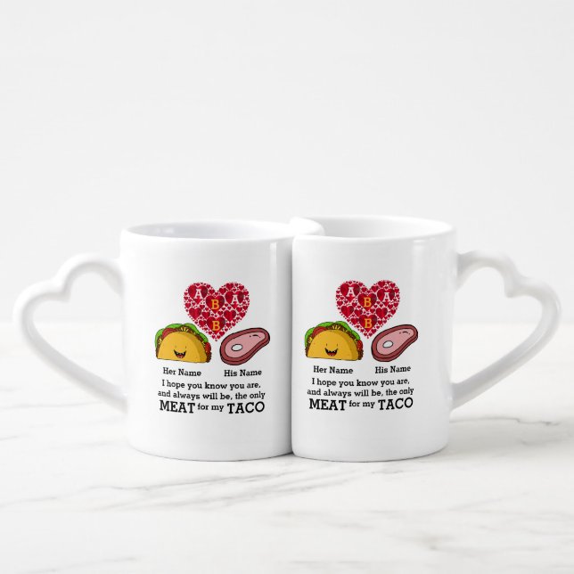 Modern Couple taco and meat lovers custom monogram Coffee Mug Set (Front Nesting)