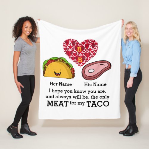 Modern Couple taco and meat lovers custom monogram Fleece Blanket