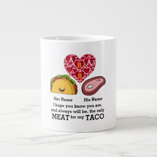 Modern Couple taco and meat lovers custom monogram Giant Coffee Mug