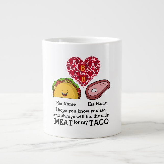 Modern Couple taco and meat lovers custom monogram Giant Coffee Mug (Front)