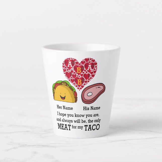 Modern Couple taco and meat lovers custom monogram Latte Mug (Front)