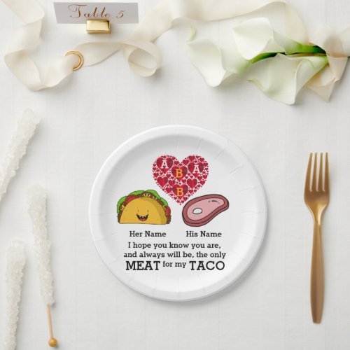 Modern Couple taco and meat lovers custom monogram Paper Plates