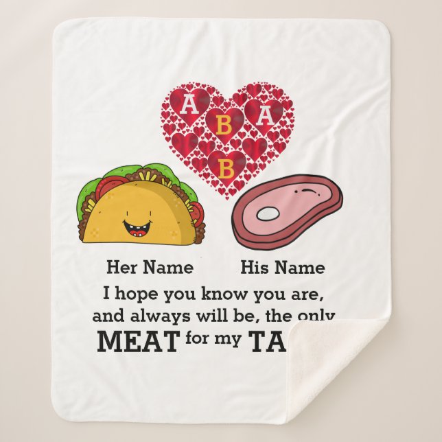 Modern Couple taco and meat lovers custom monogram Sherpa Blanket (Front)