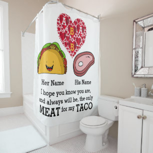 Modern Couple taco and meat lovers custom monogram Shower Curtain