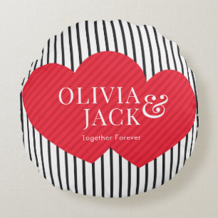 Modern couple Valentine Day Vintage Red Hearts Round Pillow